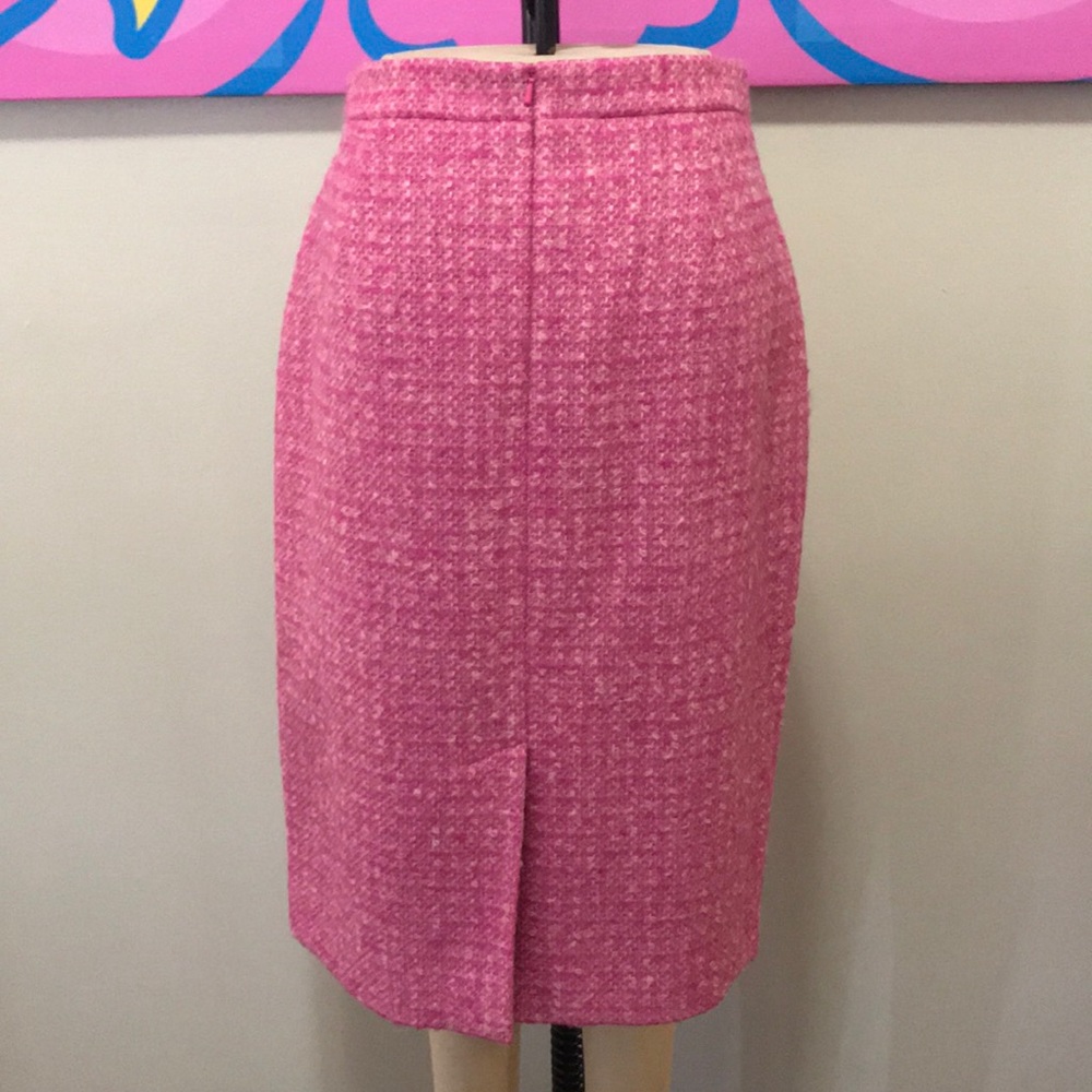 Moon Boucle Tweed Pink Wool Pencil Skirt_5